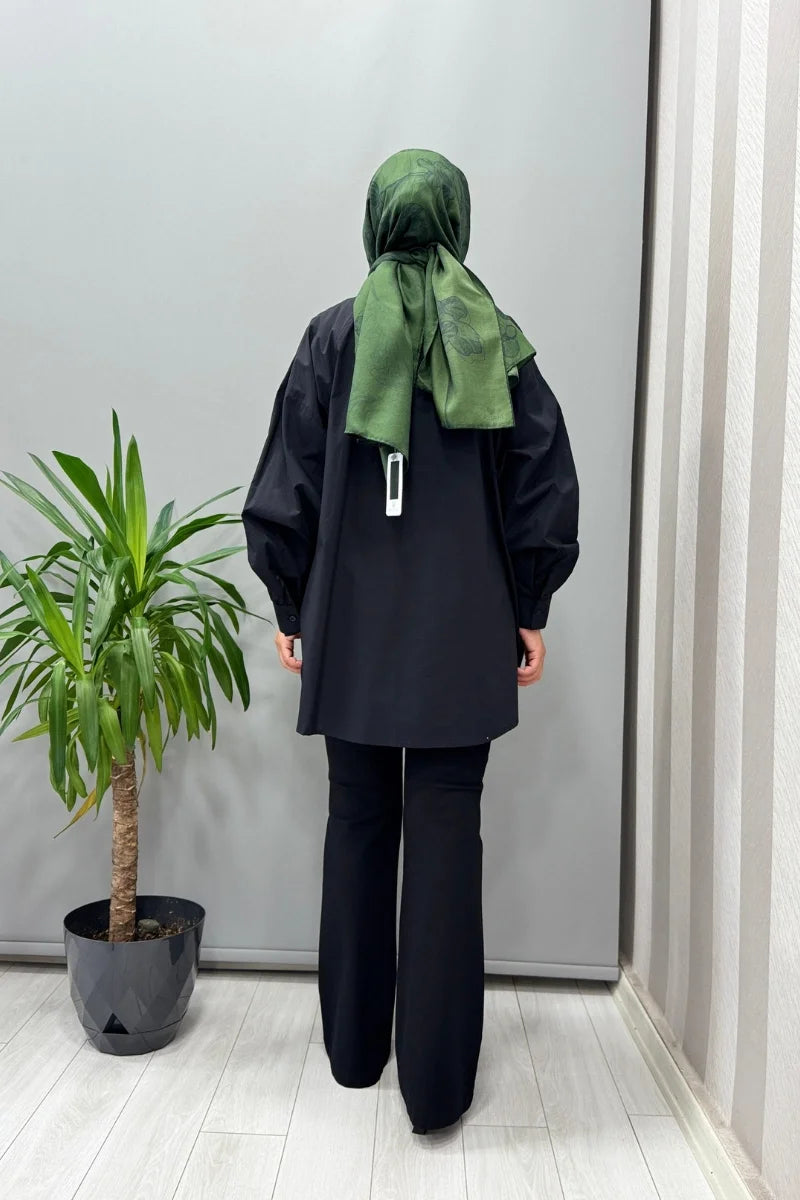 QOOQ Poplin Gömlek Siyah 25SS 204 - Siyah - Görsel 3 
