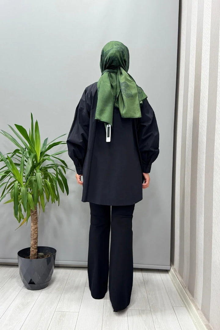 QOOQ Poplin Gömlek Siyah 25SS 204 - Siyah - Görsel 3 