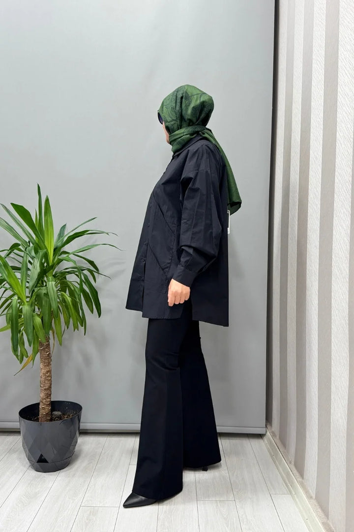 QOOQ Poplin Gömlek Siyah 25SS 204 - Siyah - Görsel 2 