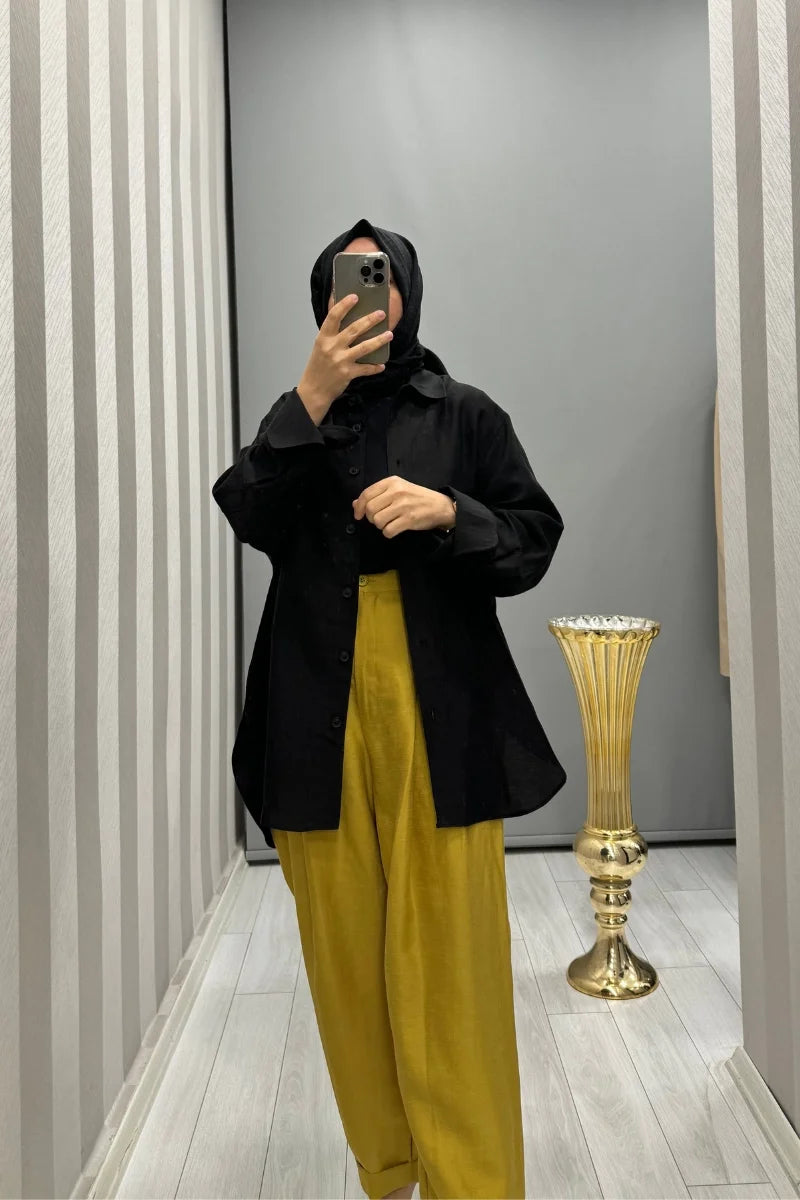 QOOQ Tenket Keten Pantolon Yağ Yeşili 24SS 327