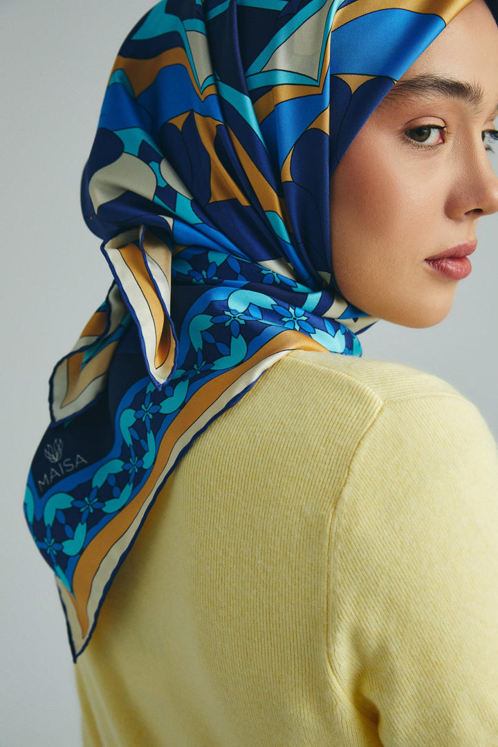 Maisa RANA TİVİL İPEK EŞARP 90*90 CM - MAVİ