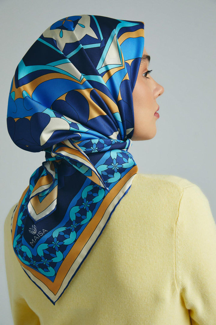 Maisa RANA TİVİL İPEK EŞARP 90*90 CM - MAVİ