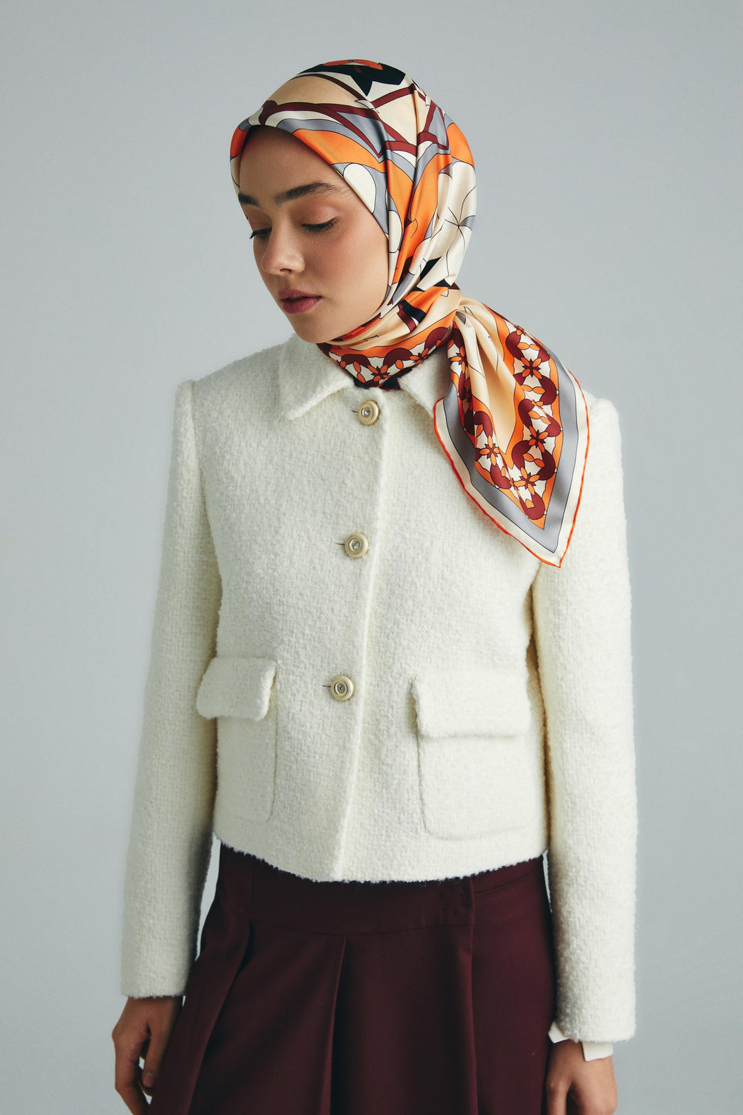 Maisa RANA TİVİL İPEK EŞARP 90*90 CM - TURUNCU
