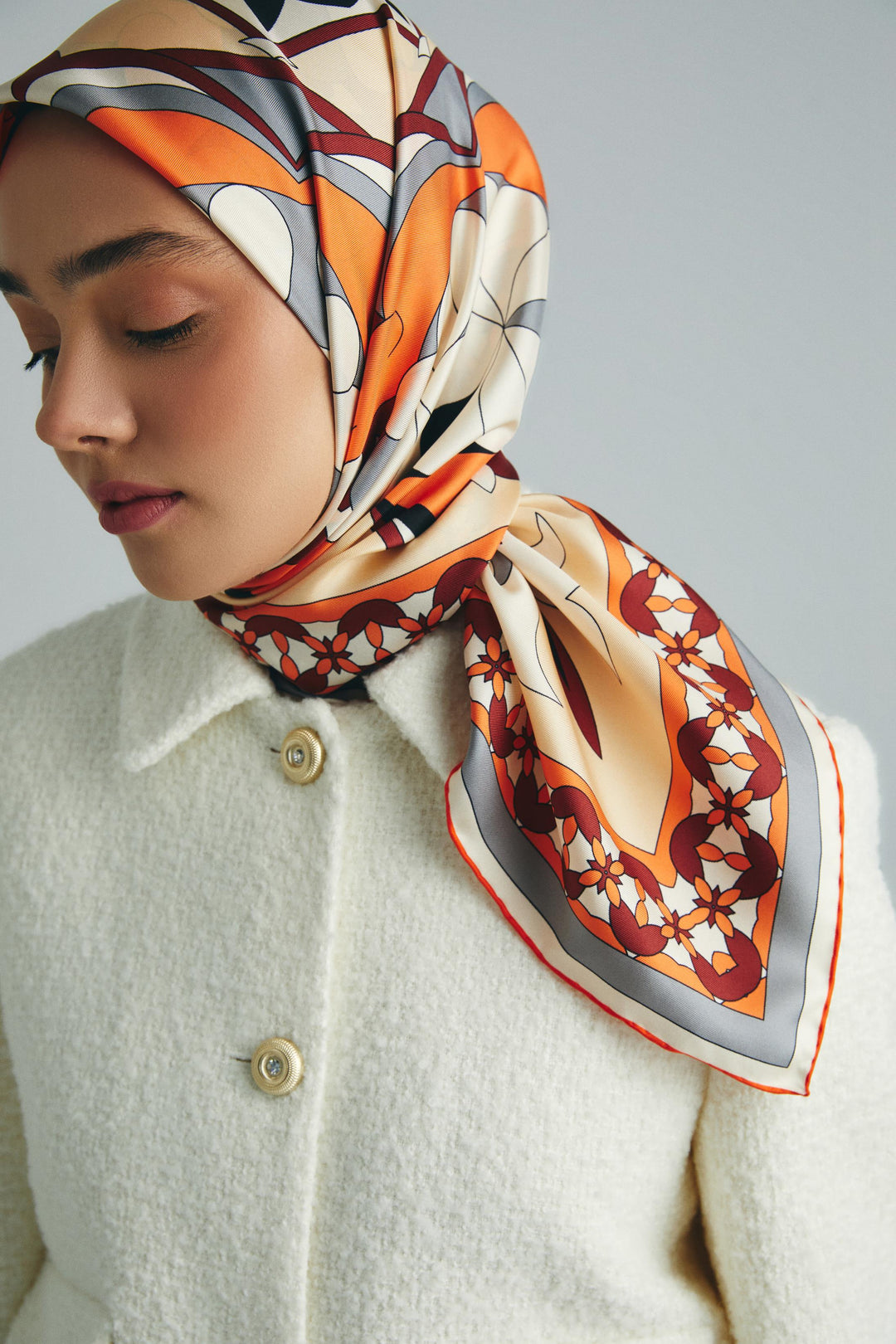 Maisa RANA TİVİL İPEK EŞARP 90*90 CM - TURUNCU