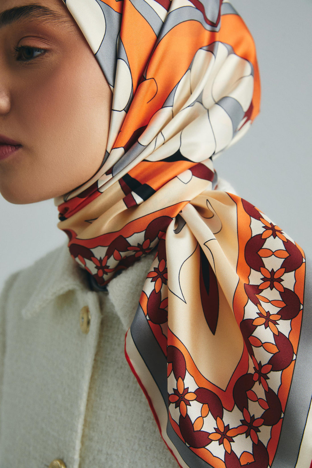 Maisa RANA TİVİL İPEK EŞARP 90*90 CM - TURUNCU
