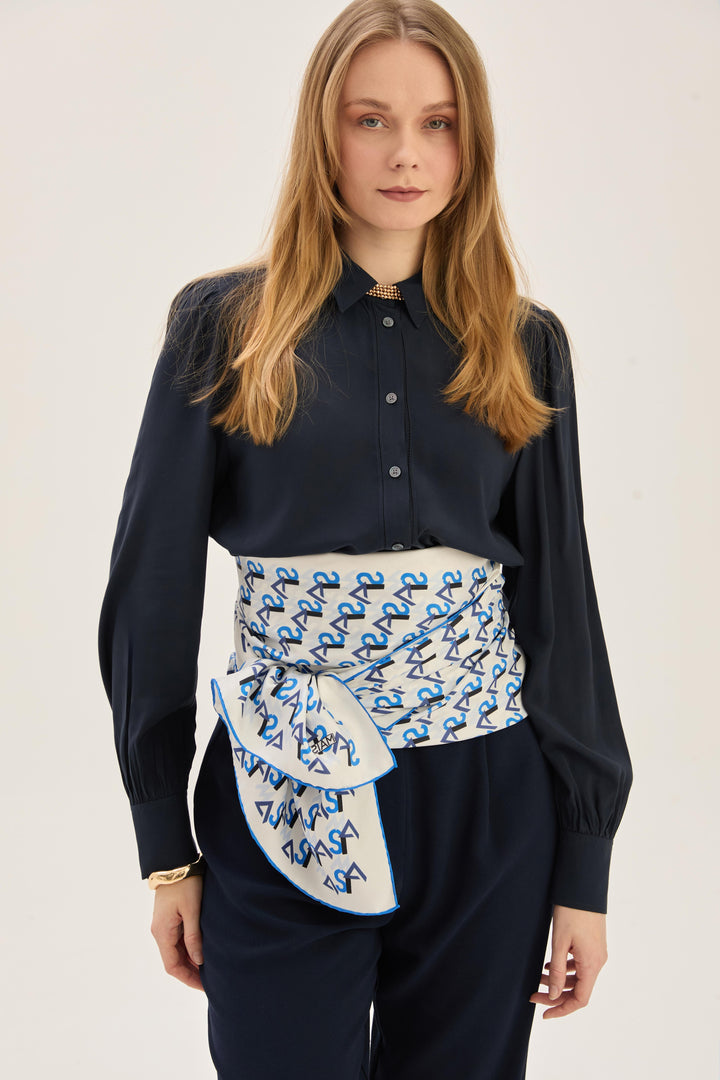 Maisa REMZ MULBERRY İPEK ŞAL 70*190 CM - KOYU MAVİ