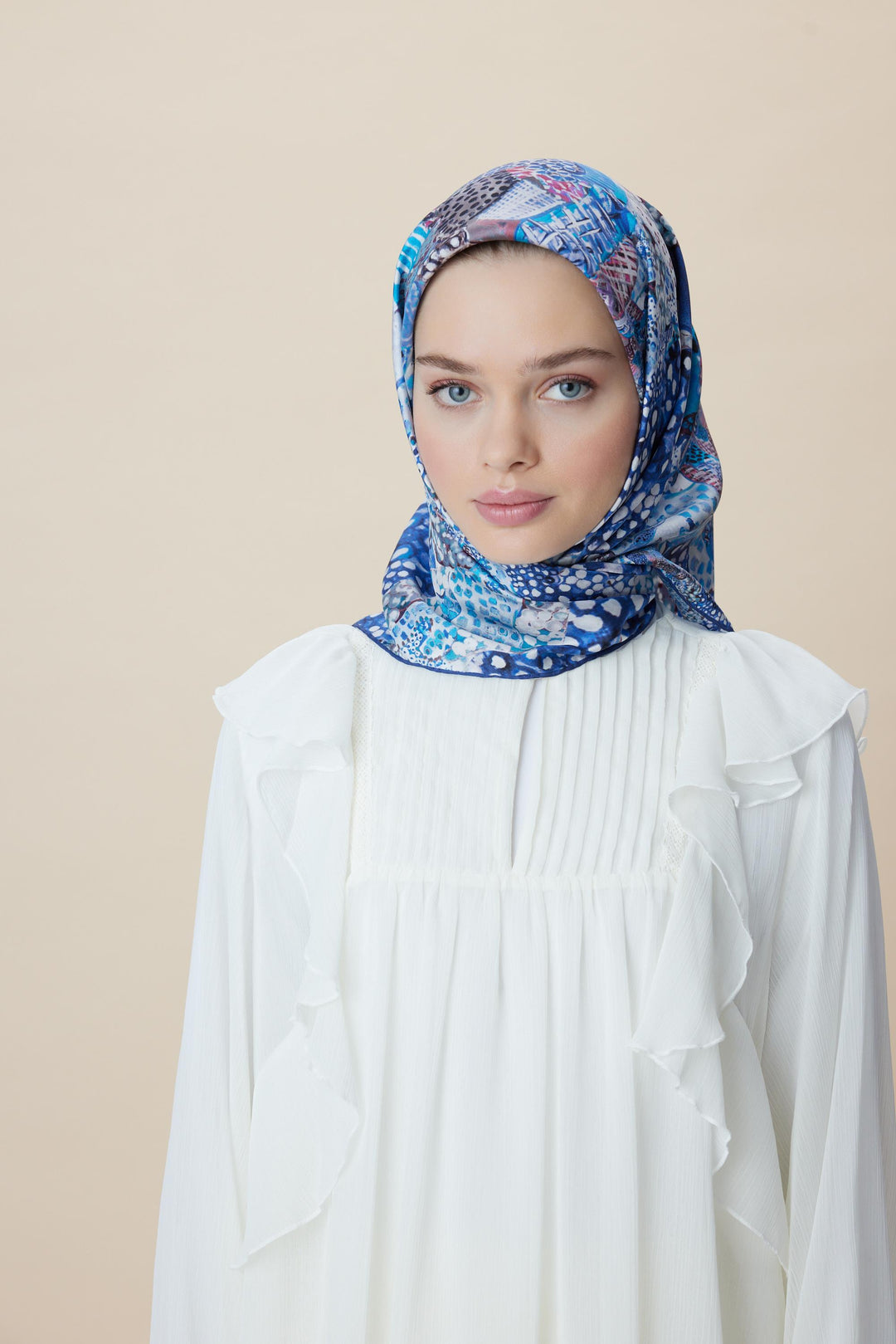RENGİN TİVİL İPEK EŞARP 90*90 CM - LACİVERT - Görsel 8