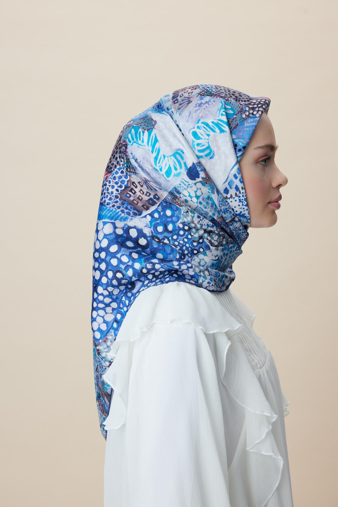 RENGİN TİVİL İPEK EŞARP 90*90 CM - LACİVERT - Görsel 3