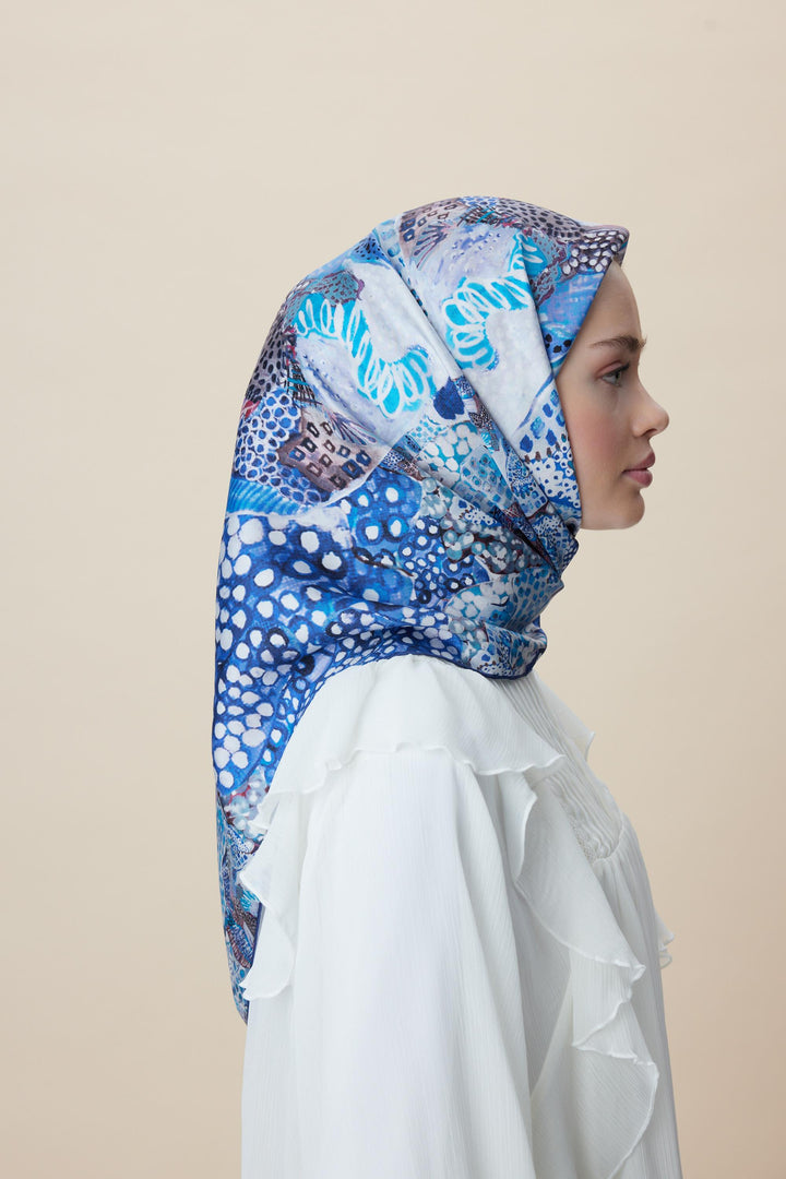 RENGİN TİVİL İPEK EŞARP 90*90 CM - LACİVERT - Görsel 3