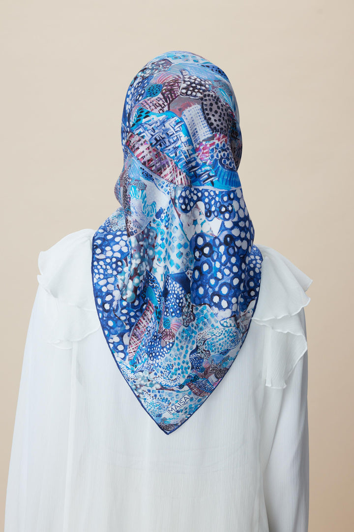 RENGİN TİVİL İPEK EŞARP 90*90 CM - LACİVERT - Görsel 5