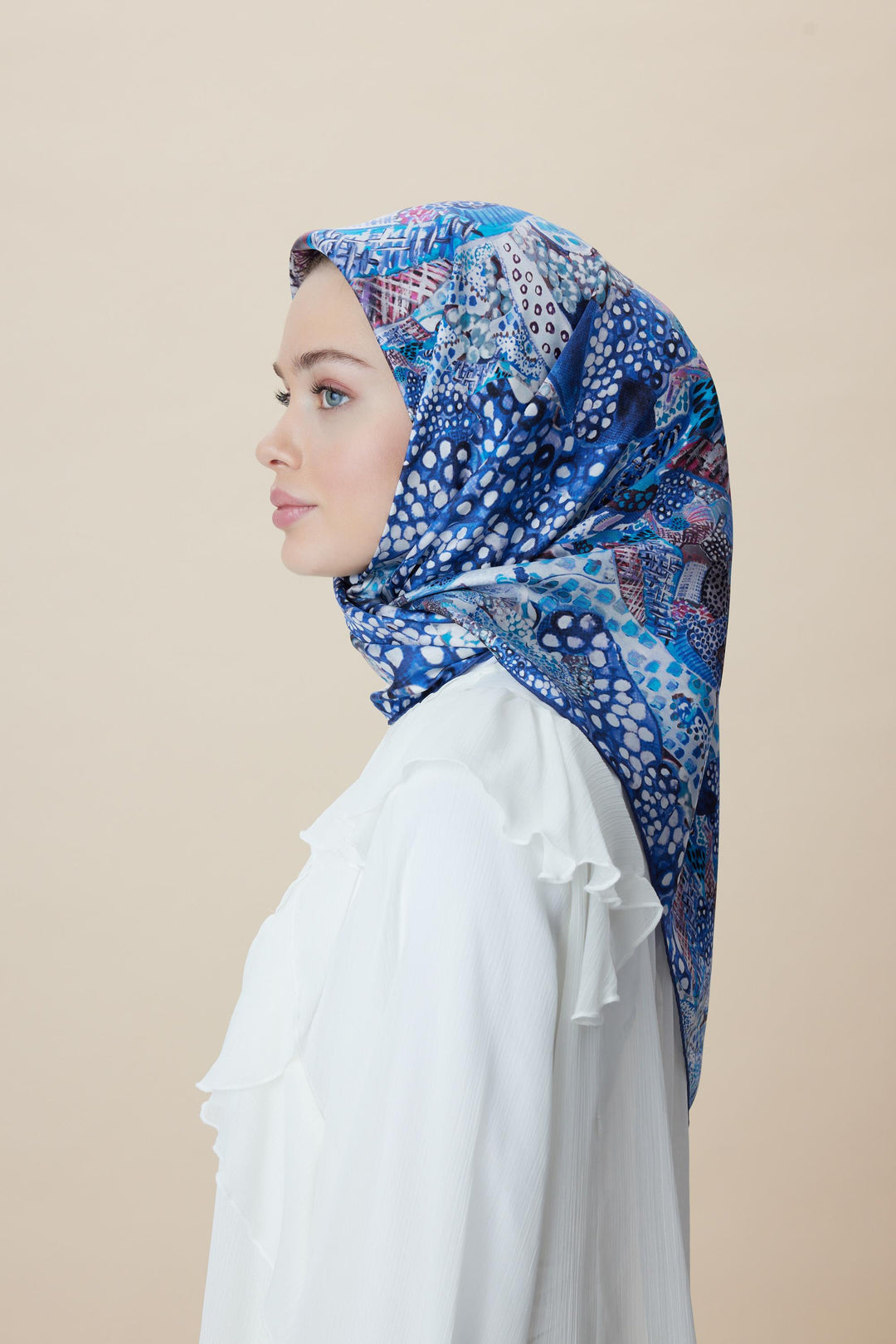 RENGİN TİVİL İPEK EŞARP 90*90 CM - LACİVERT - Görsel 4