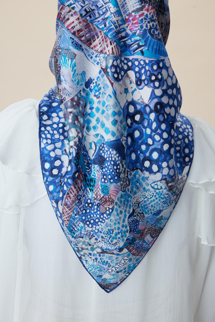 RENGİN TİVİL İPEK EŞARP 90*90 CM - LACİVERT - Görsel 6