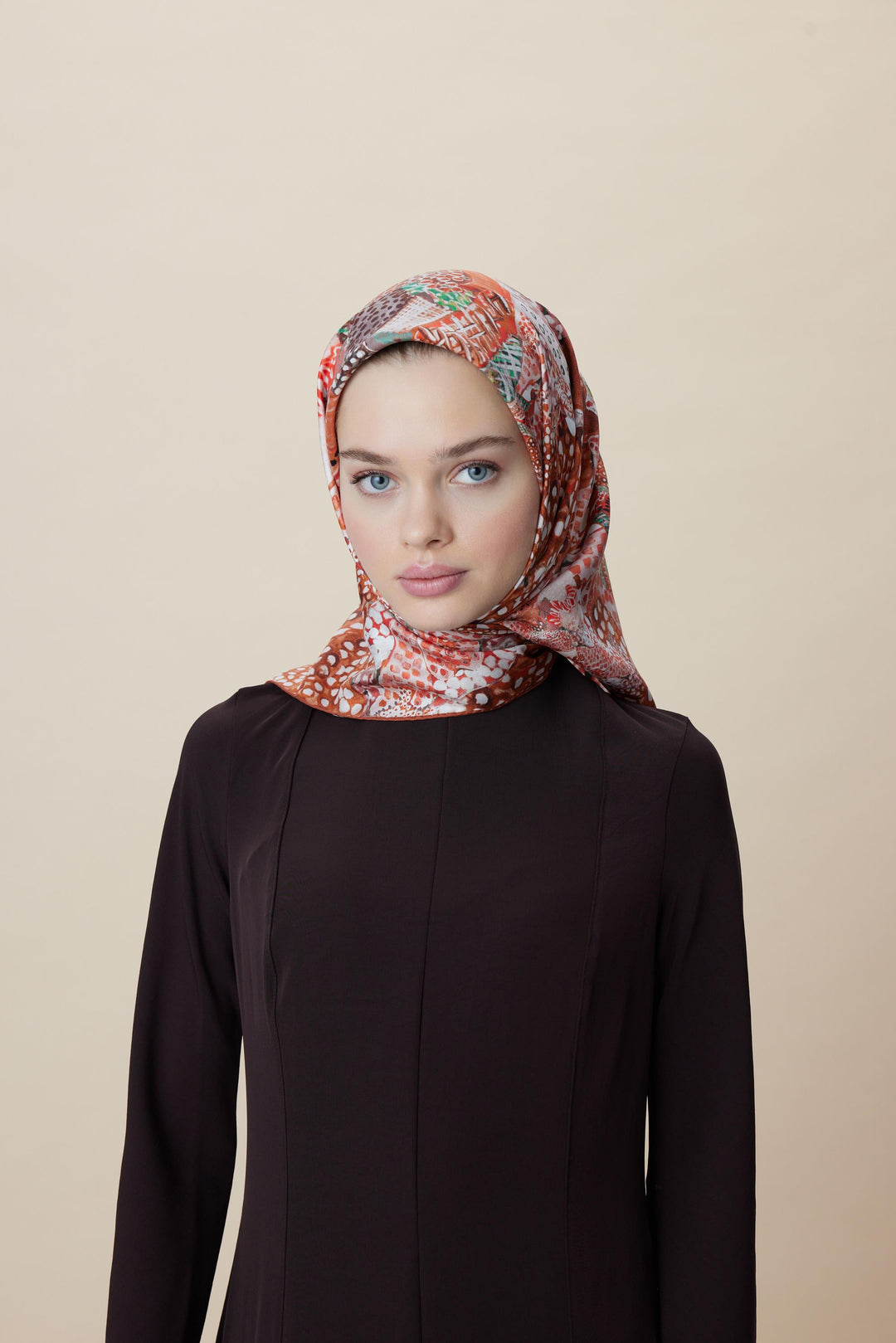 RENGİN TİVİL İPEK EŞARP 90*90 CM - TABA - Görsel 7