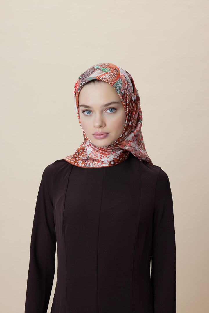 RENGİN TİVİL İPEK EŞARP 90*90 CM - TABA - Görsel 7