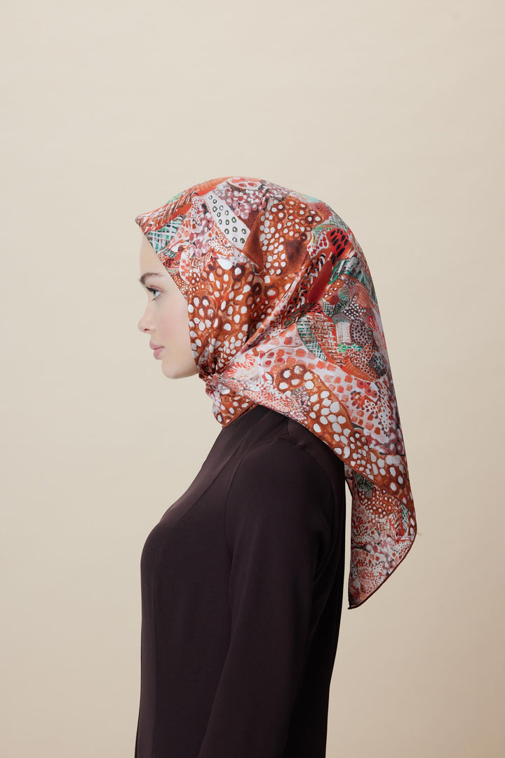 RENGİN TİVİL İPEK EŞARP 90*90 CM - TABA - Görsel 4