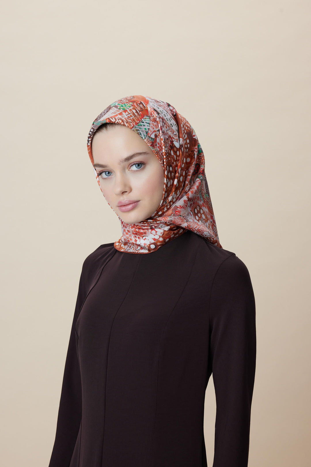 RENGİN TİVİL İPEK EŞARP 90*90 CM - TABA - Görsel 8