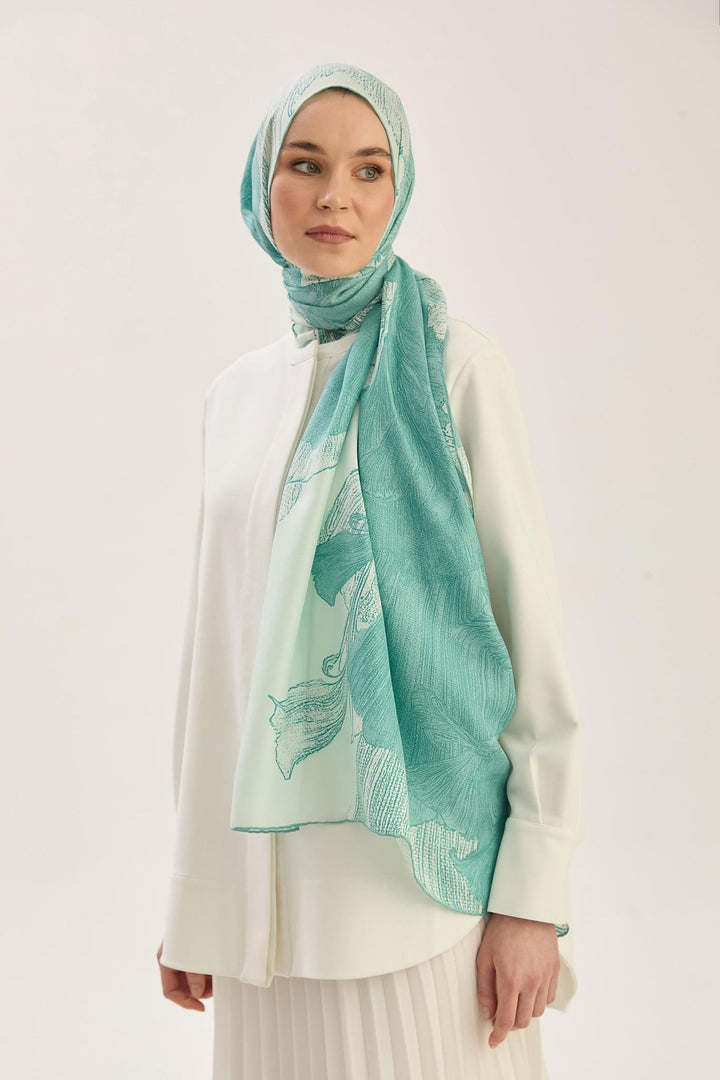 Maisa REŞHA PAMUK İPEK ŞAL 70*190 CM - MİNT YEŞİLİ