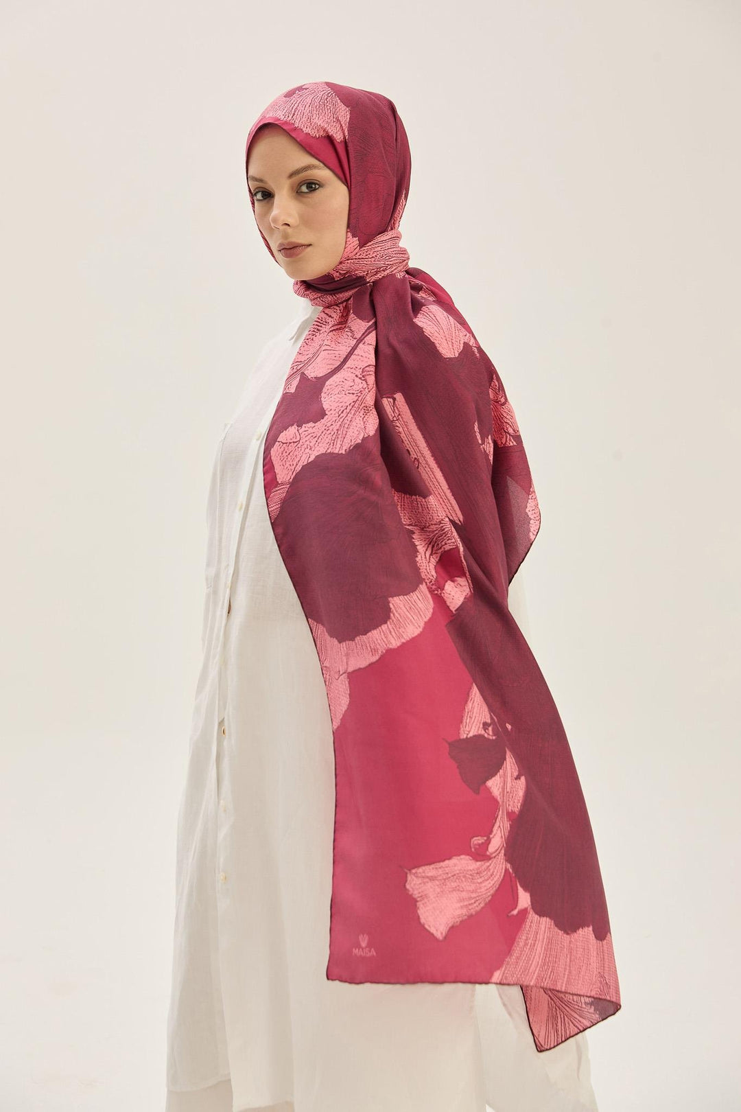 Maisa REŞHA PAMUK İPEK ŞAL 70*190 CM - VİŞNE
