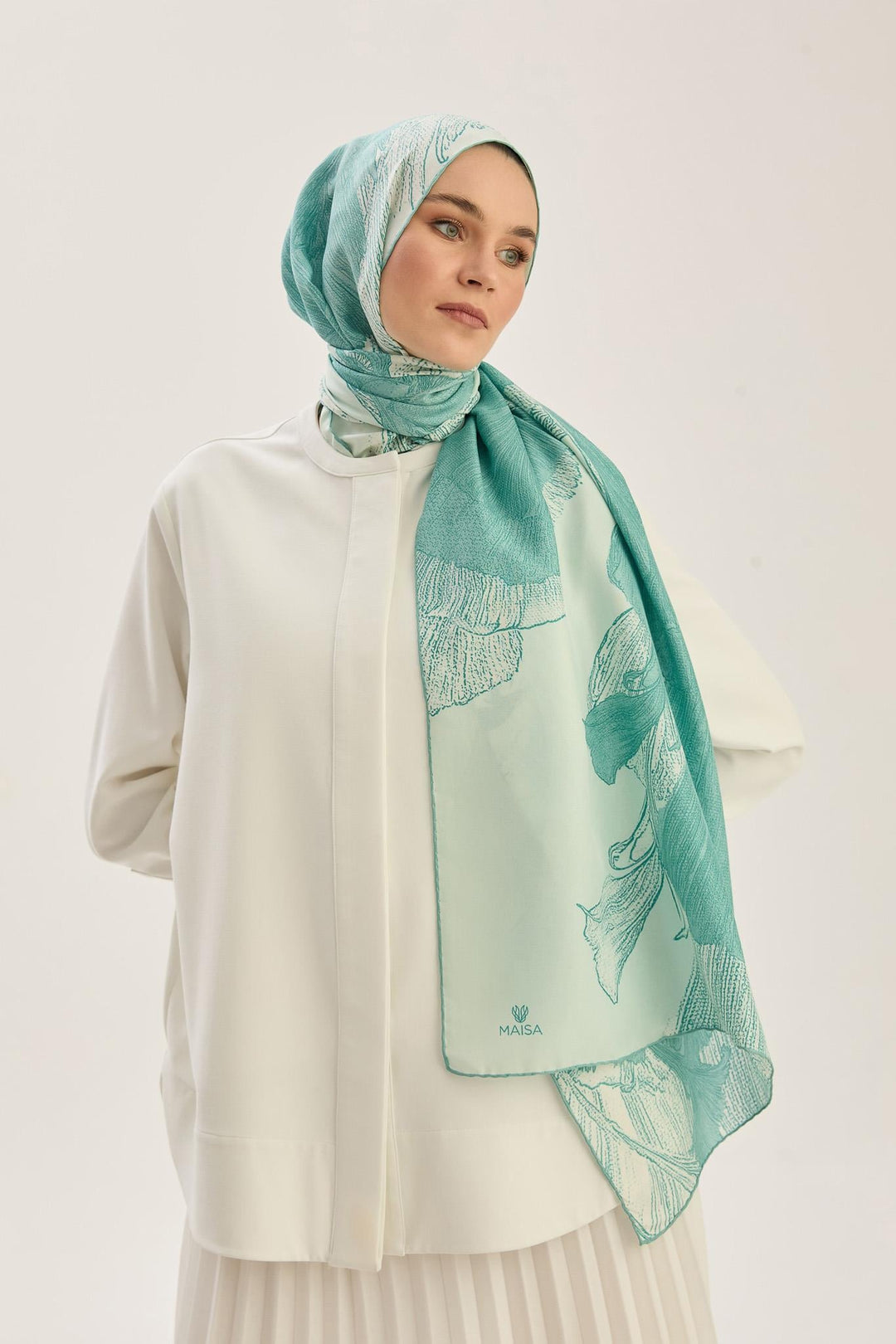 Maisa REŞHA PAMUK İPEK ŞAL 70*190 CM - MİNT YEŞİLİ