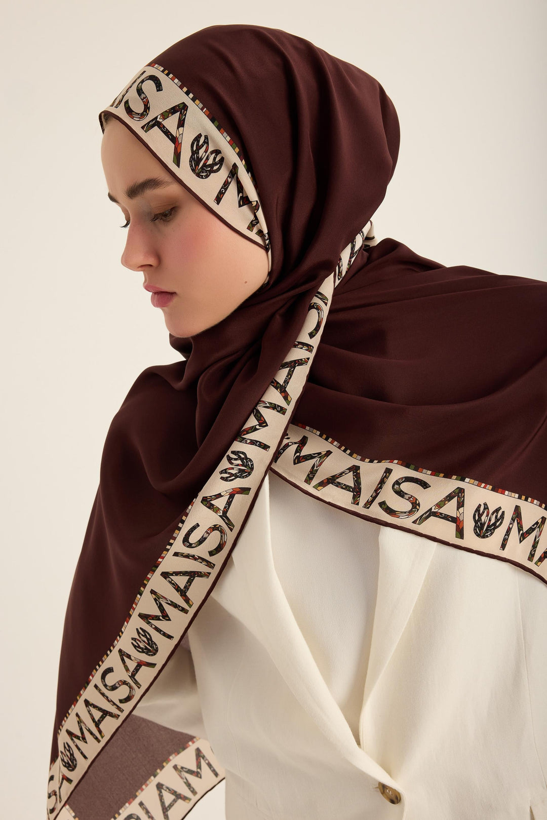 Maisa Rufi Krep İpek Şal - Kahverengi