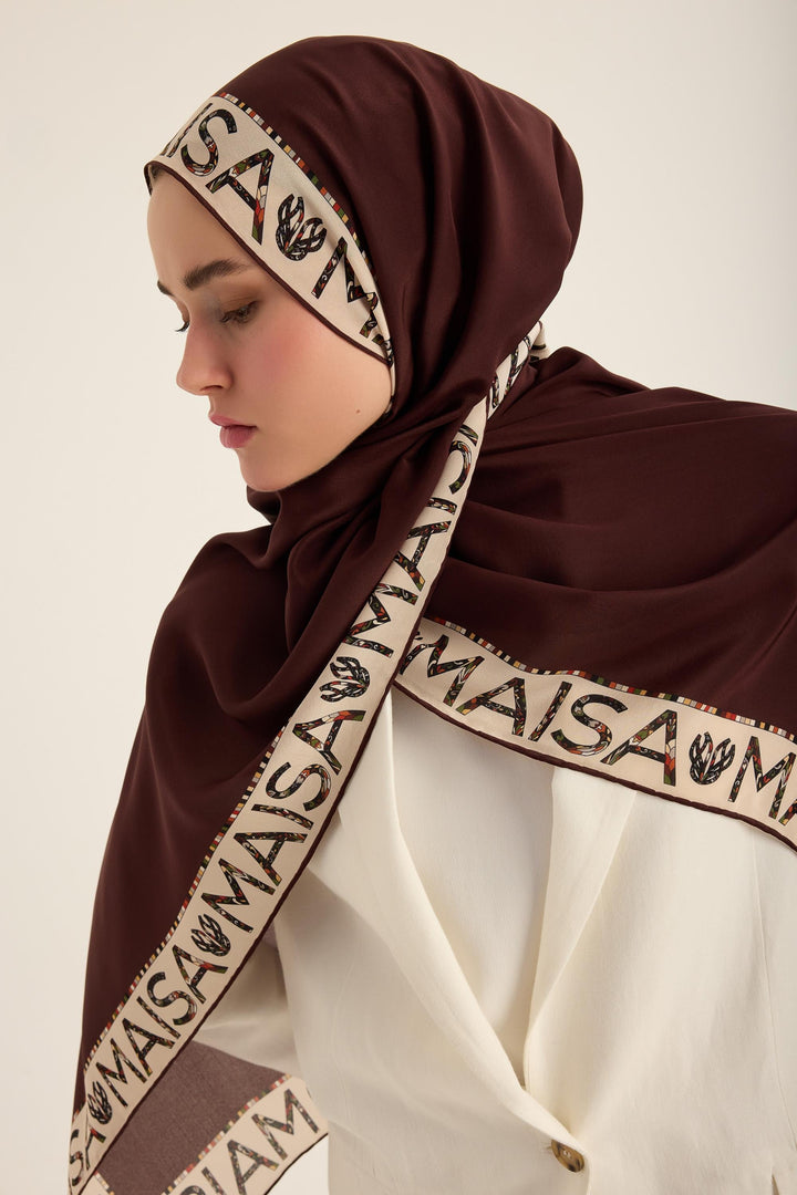 Maisa Rufi Krep İpek Şal - Kahverengi