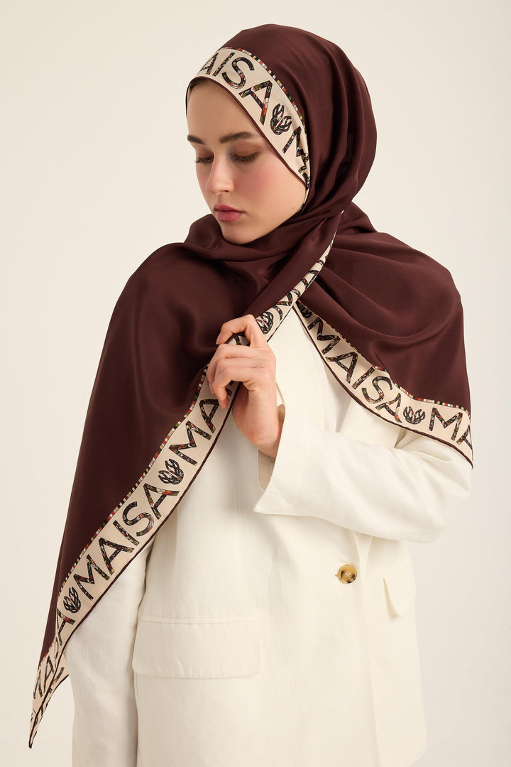 Maisa Rufi Krep İpek Şal - Kahverengi