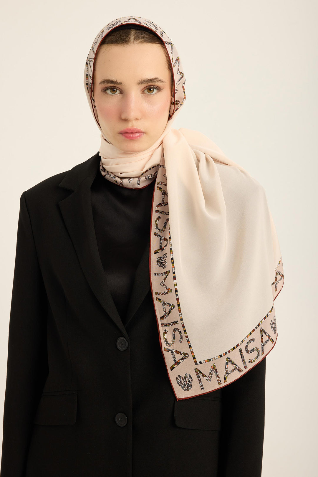 Maisa Rufi Krep İpek Şal - Krem