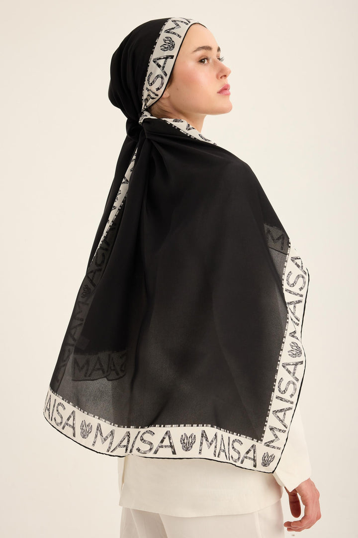 Maisa Rufi Krep İpek Şal - Siyah