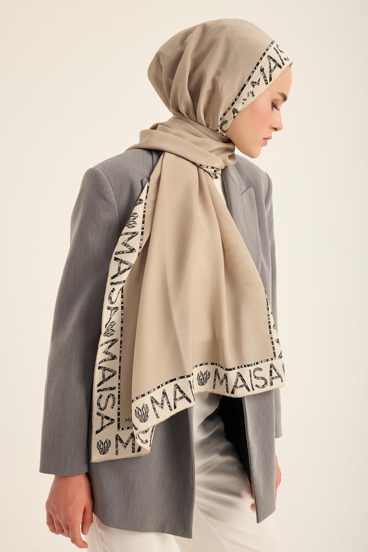 Maisa Rufi Krep İpek Şal - Vizon