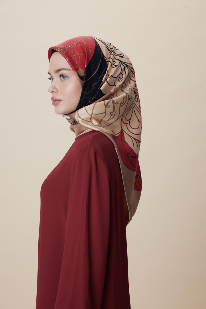SAFİ TİVİL İPEK EŞARP 90*90 CM - CAMEL - Görsel 4