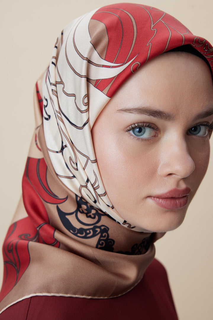 SAFİ TİVİL İPEK EŞARP 90*90 CM - CAMEL - Görsel 5