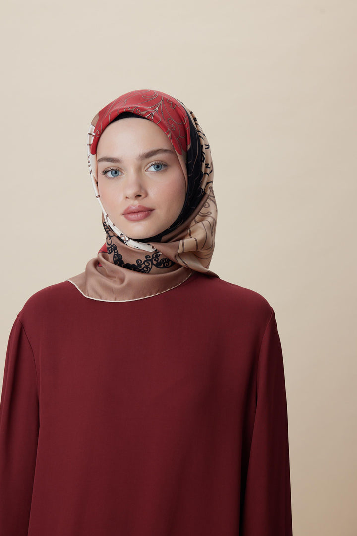 SAFİ TİVİL İPEK EŞARP 90*90 CM - CAMEL - Görsel 12