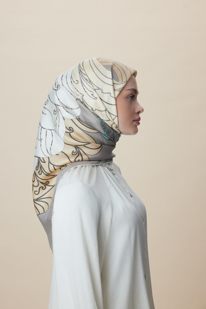 SAFİ TİVİL İPEK EŞARP 90*90 CM - GRİ - Görsel 5