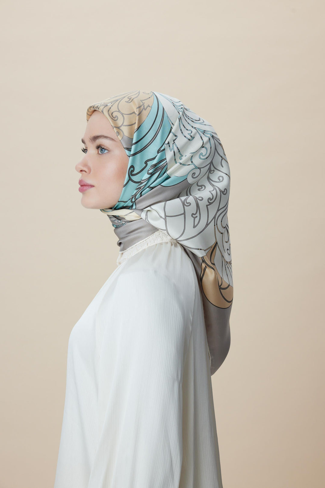 SAFİ TİVİL İPEK EŞARP 90*90 CM - GRİ - Görsel 4