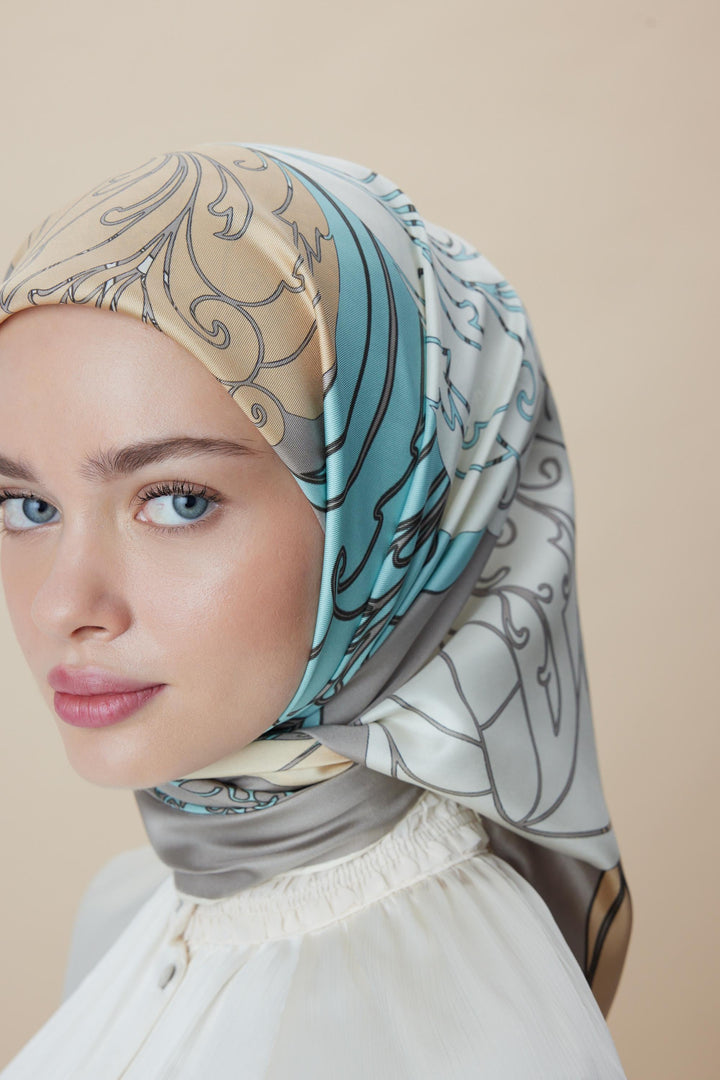 SAFİ TİVİL İPEK EŞARP 90*90 CM - GRİ - Görsel 3