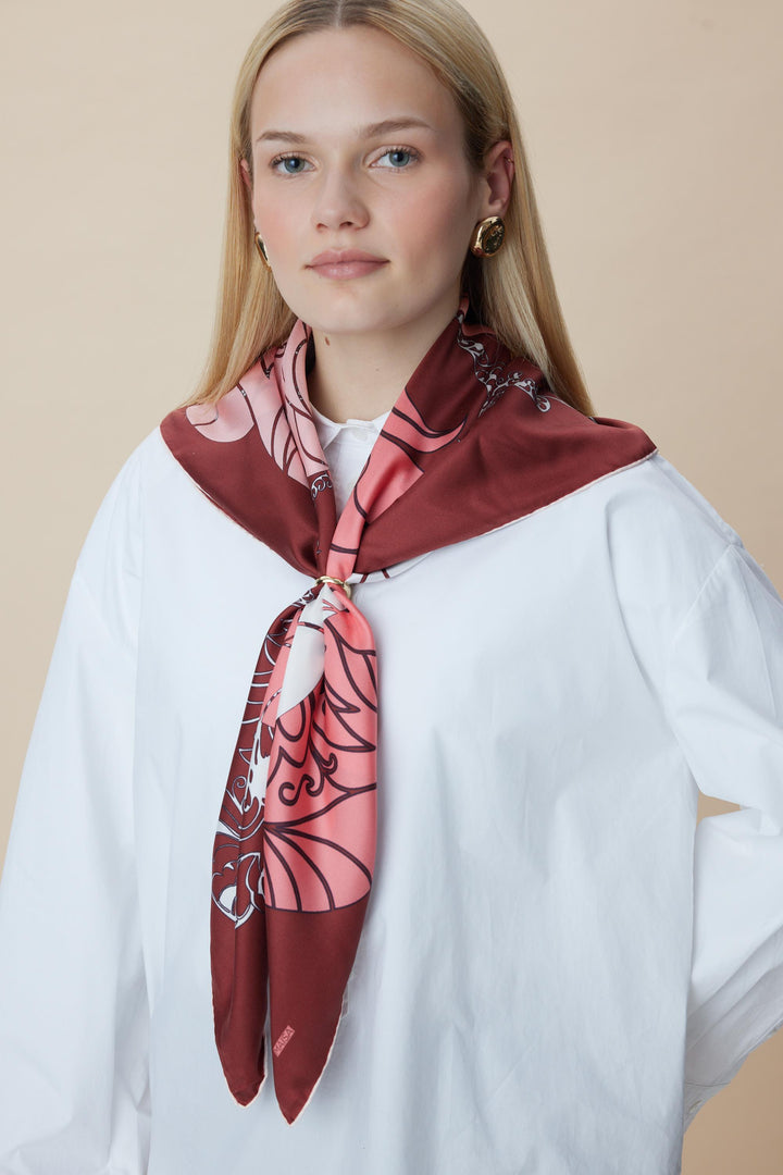 SAFİ TİVİL İPEK EŞARP 90*90 CM - KIRMIZI - Görsel 14