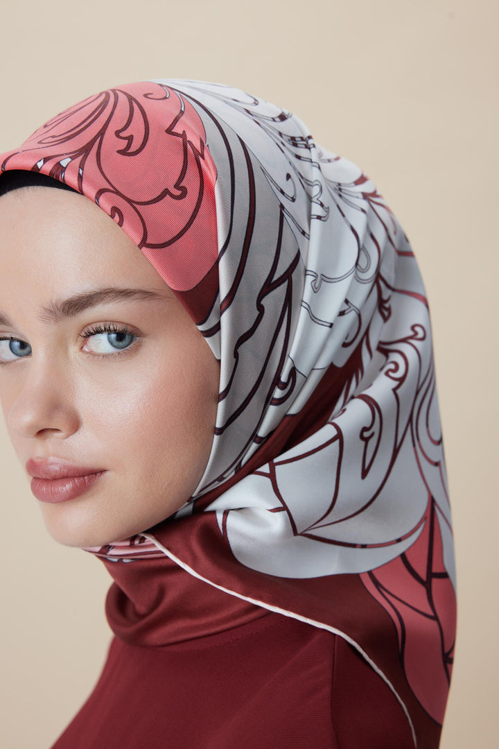 SAFİ TİVİL İPEK EŞARP 90*90 CM - KIRMIZI - Görsel 4