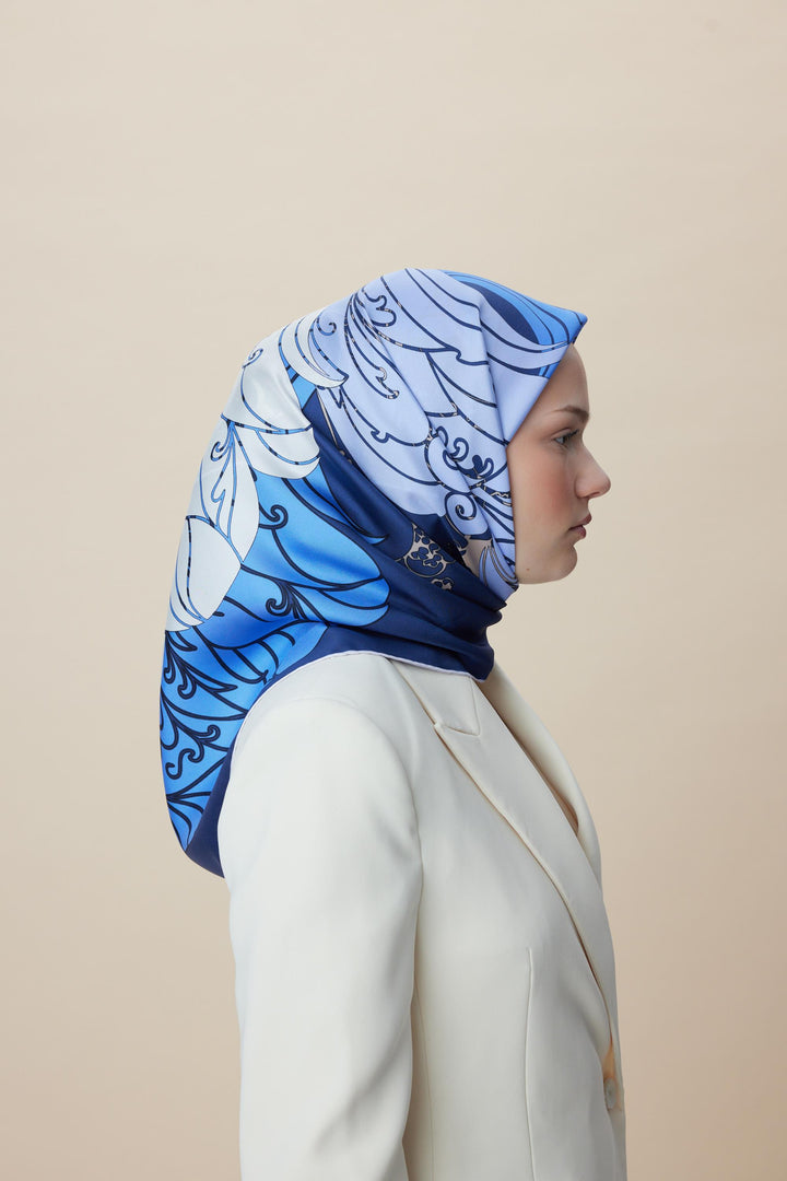 SAFİ TİVİL İPEK EŞARP 90*90 CM - LACİVERT - Görsel 4