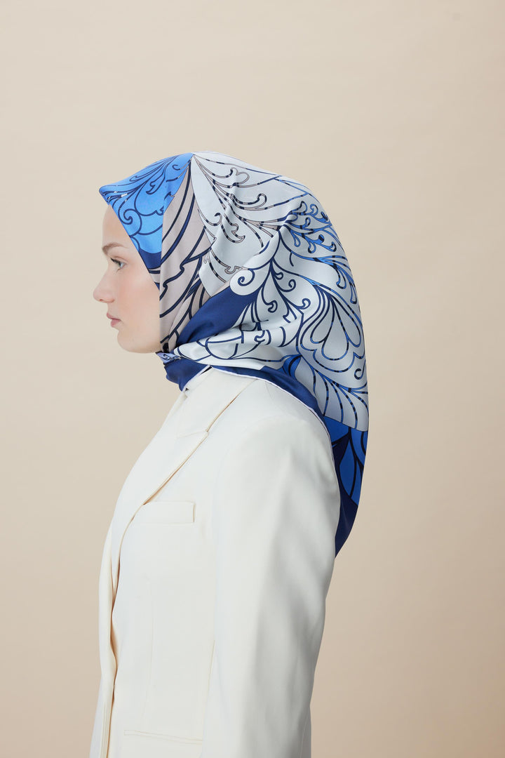 SAFİ TİVİL İPEK EŞARP 90*90 CM - LACİVERT - Görsel 3