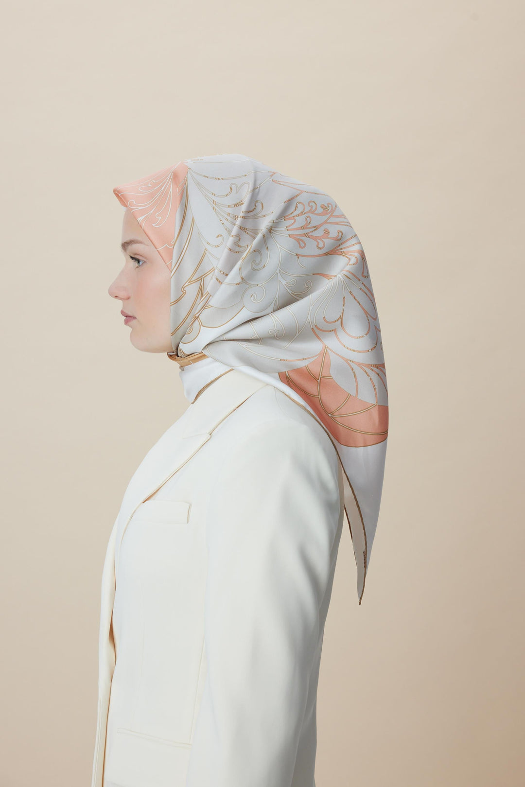 SAFİ TİVİL İPEK EŞARP 90*90 CM - PUDRA PEMBE - Görsel 4