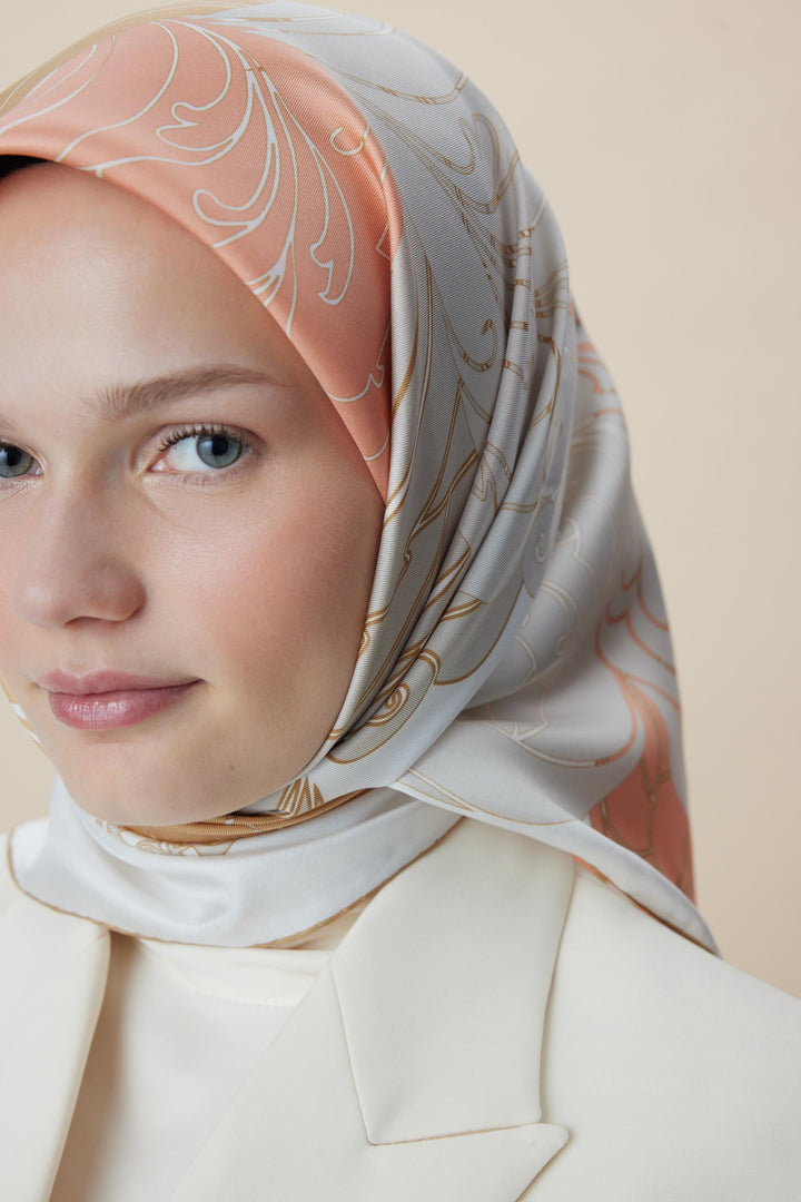 SAFİ TİVİL İPEK EŞARP 90*90 CM - PUDRA PEMBE - Görsel 3