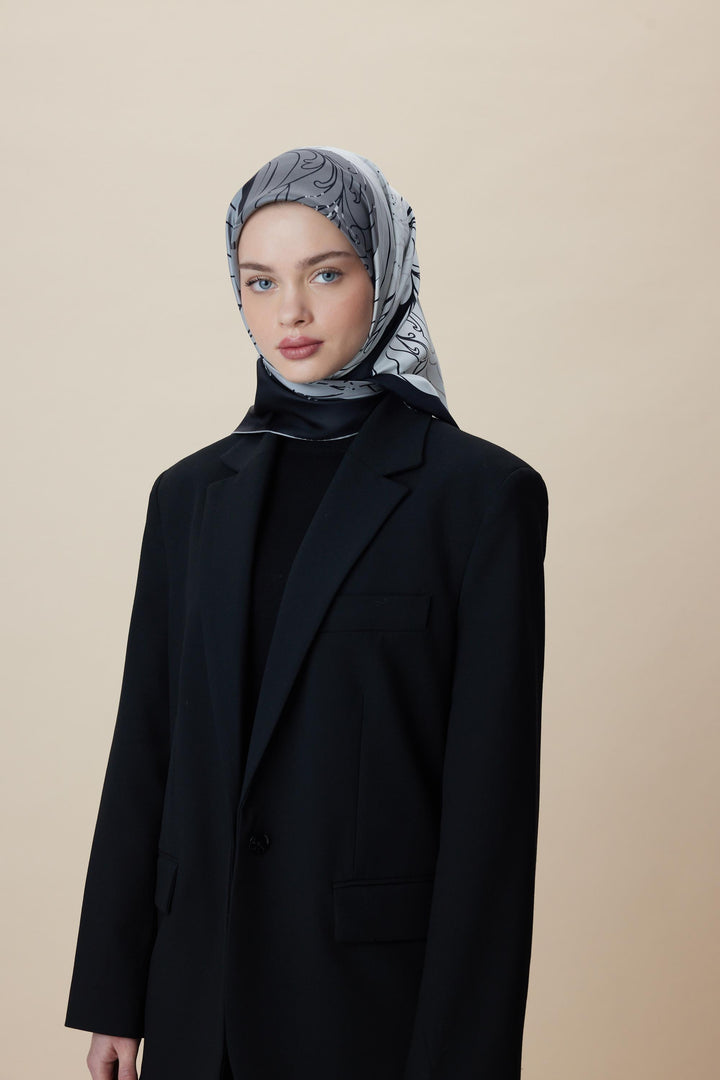 SAFİ TİVİL İPEK EŞARP 90*90 CM - SİYAH - Görsel 8