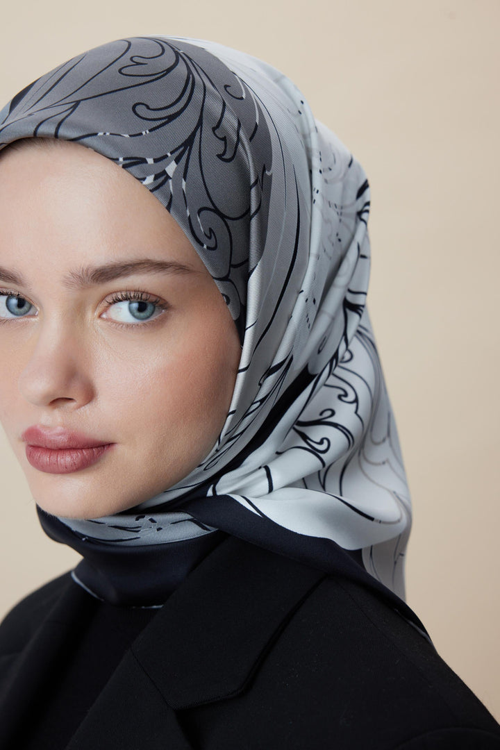 SAFİ TİVİL İPEK EŞARP 90*90 CM - SİYAH - Görsel 9