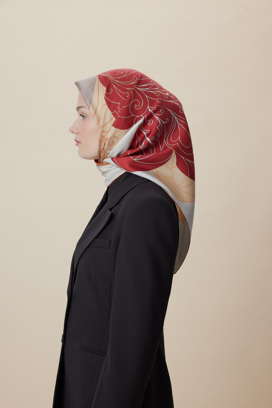 SAFİ TİVİL İPEK EŞARP 90*90 CM - TABA - Görsel 3