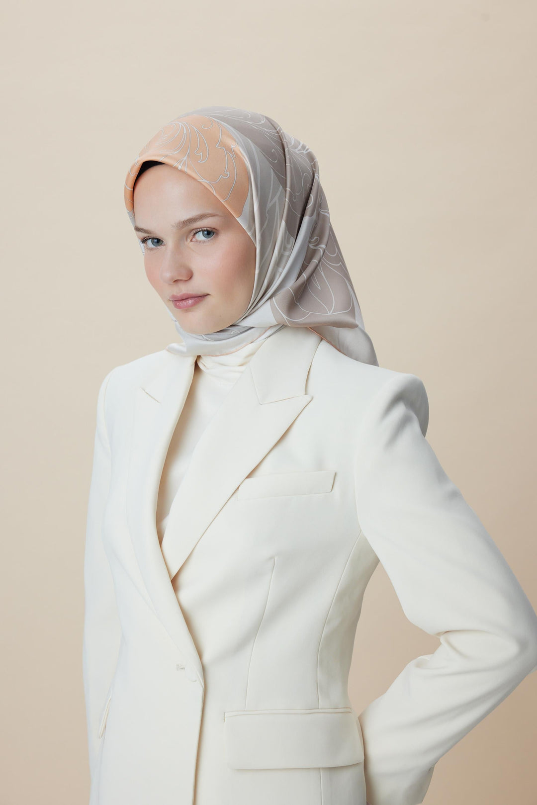 SAFİ TİVİL İPEK EŞARP 90*90 CM - VİZON - Görsel 5