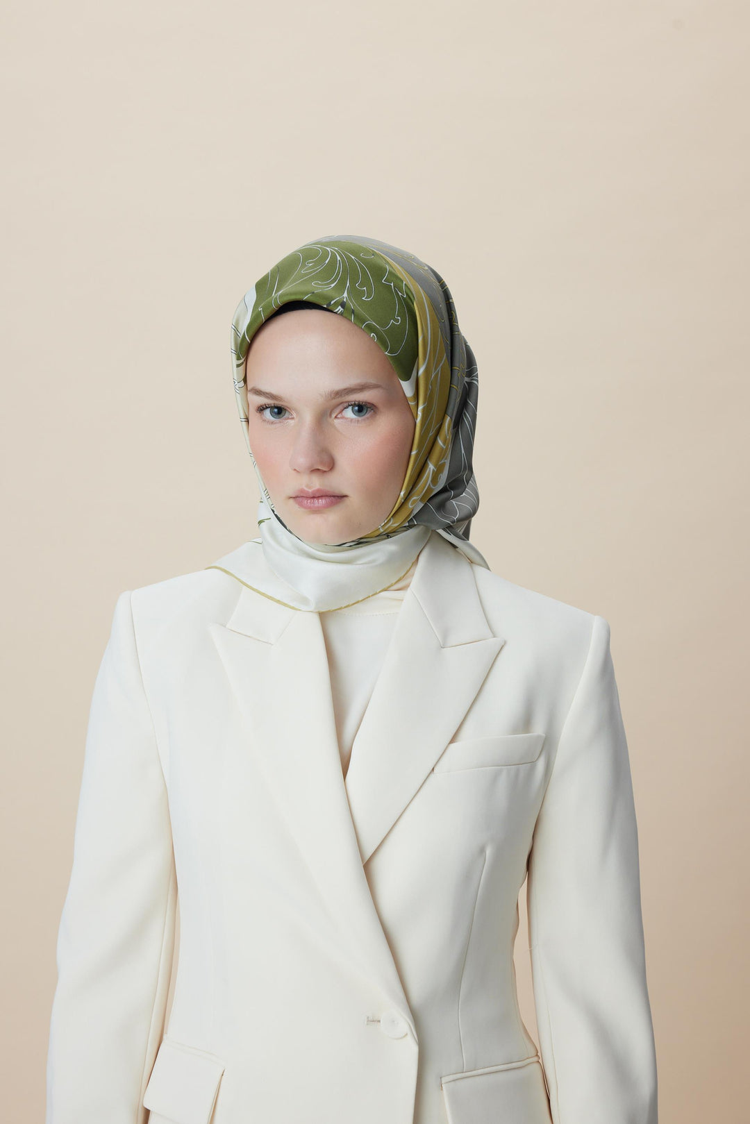 SAFİ TİVİL İPEK EŞARP 90*90 CM - YEŞİL - Görsel 10