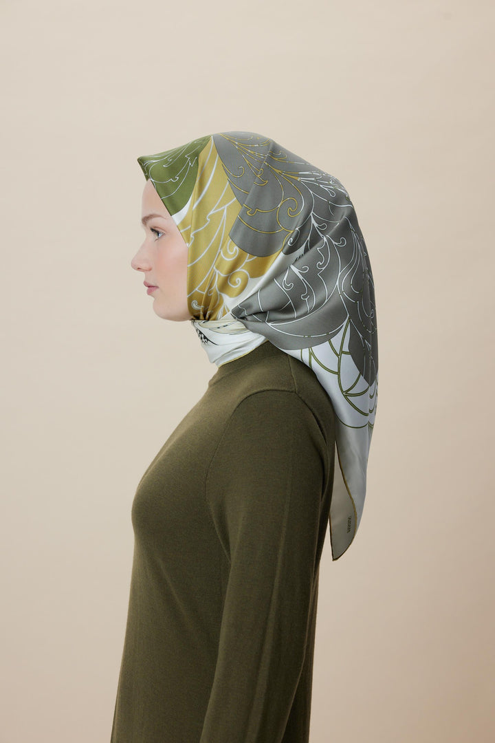 SAFİ TİVİL İPEK EŞARP 90*90 CM - YEŞİL - Görsel 3
