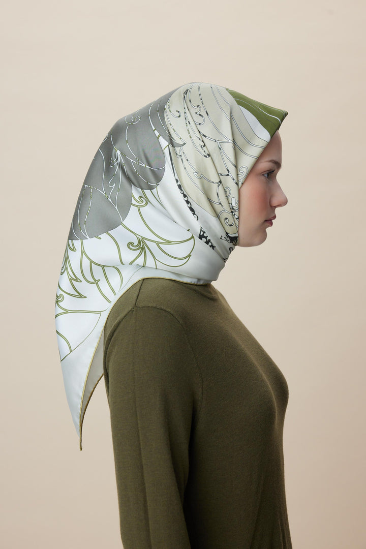 SAFİ TİVİL İPEK EŞARP 90*90 CM - YEŞİL - Görsel 4