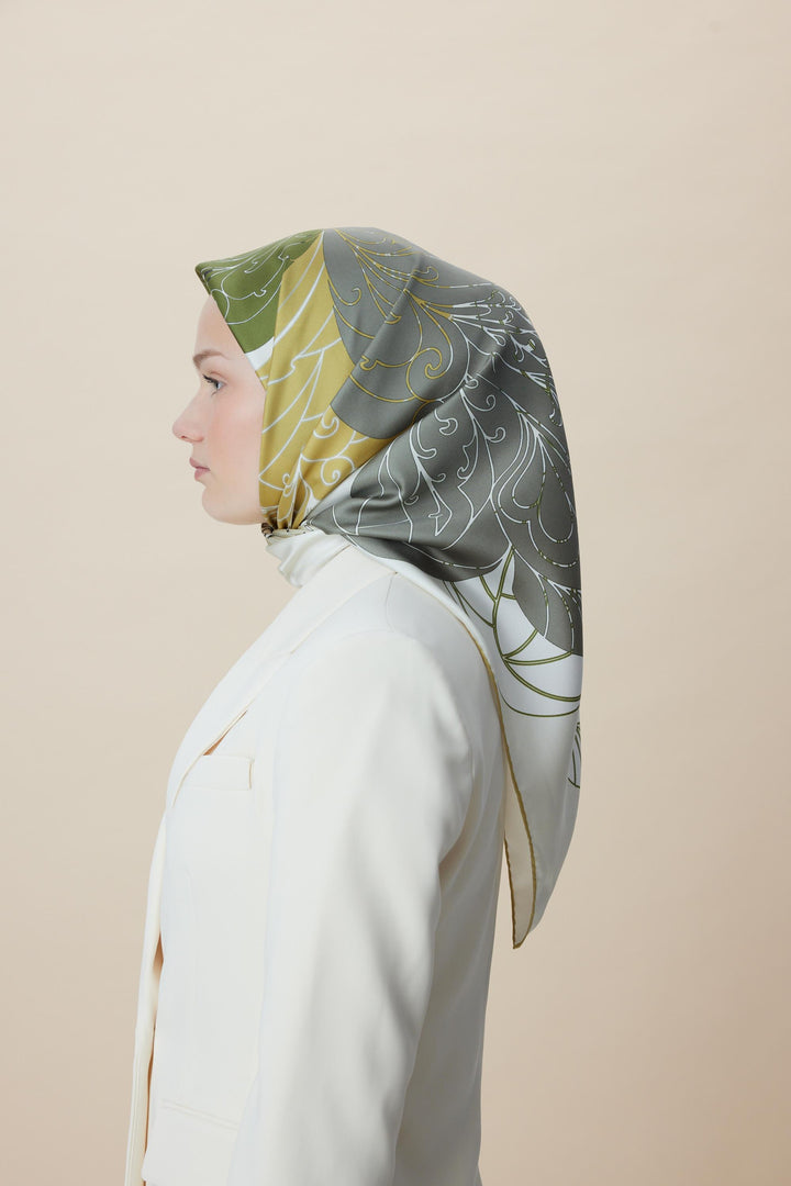 SAFİ TİVİL İPEK EŞARP 90*90 CM - YEŞİL - Görsel 11