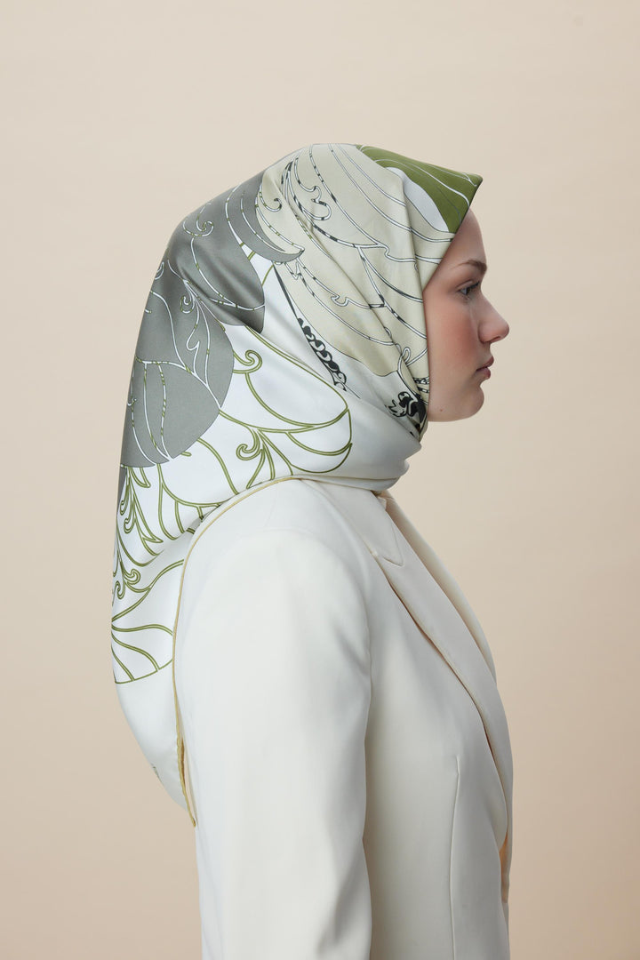 SAFİ TİVİL İPEK EŞARP 90*90 CM - YEŞİL - Görsel 12